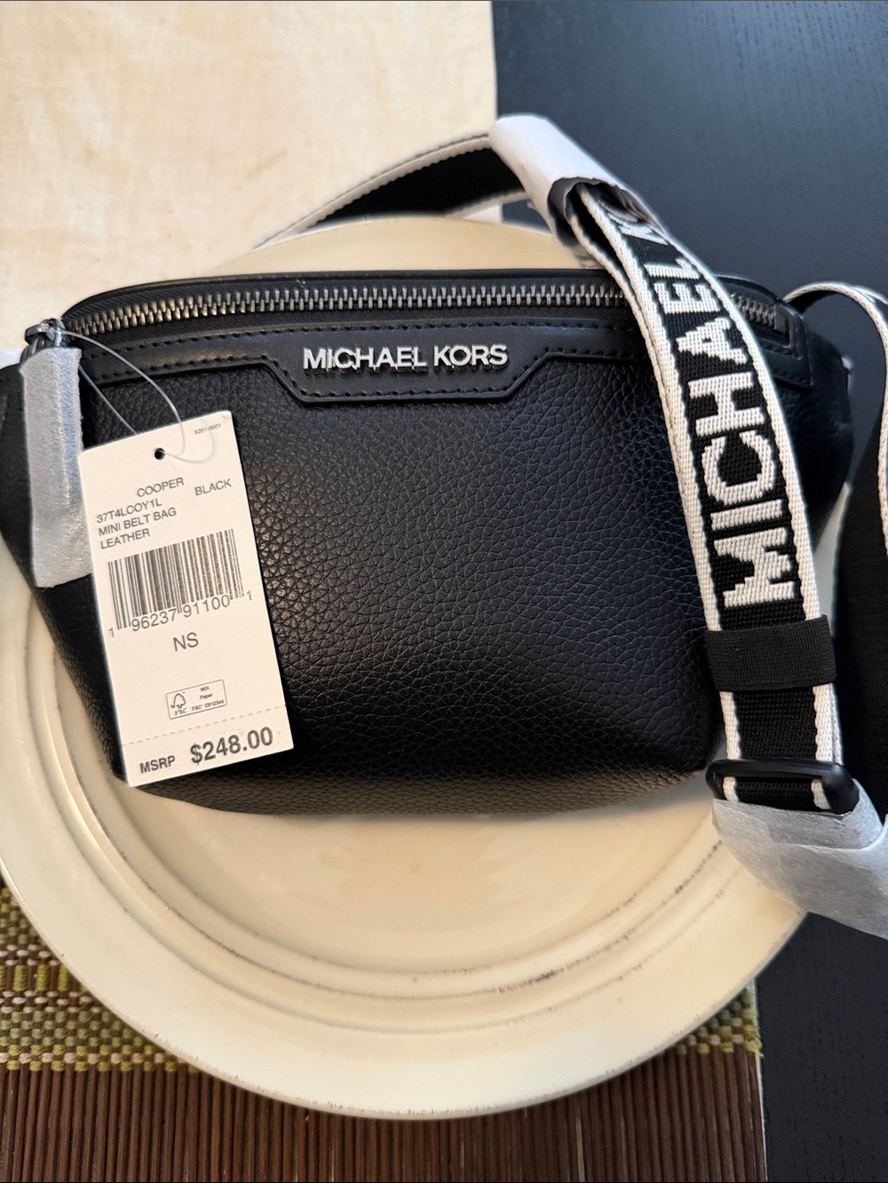 Michael Kors Black Leather Belt Bag with Branded Strap